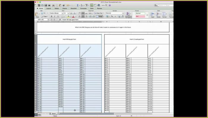 Goal Setting Spreadsheet Excel
