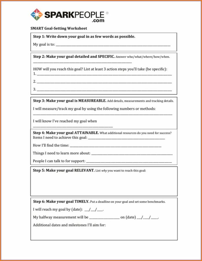 Goal Setting Worksheet Answers