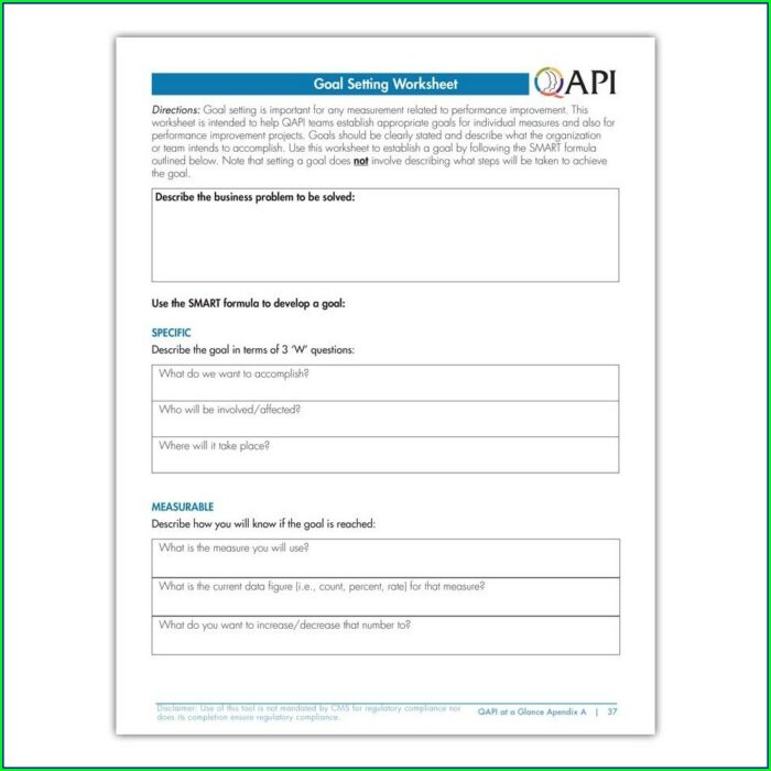 Goal Setting Worksheet Qapi