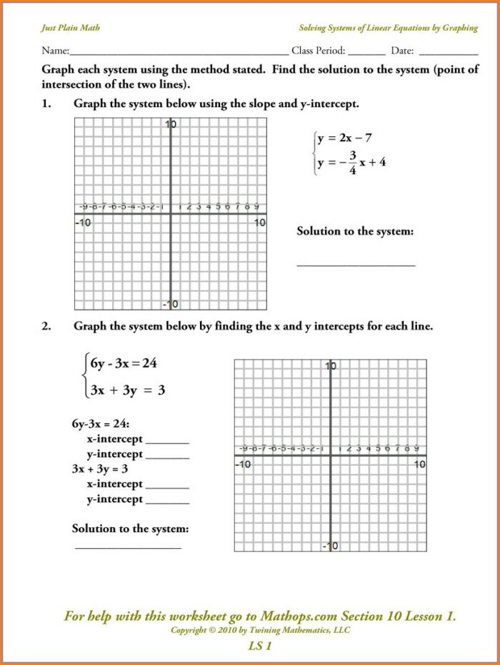 Graphing Linear Equations Word Problems Worksheet Answer Key