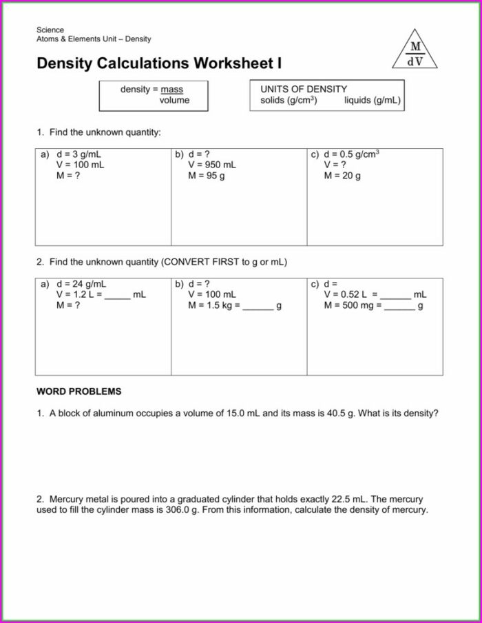 How To Calculate Density Worksheet