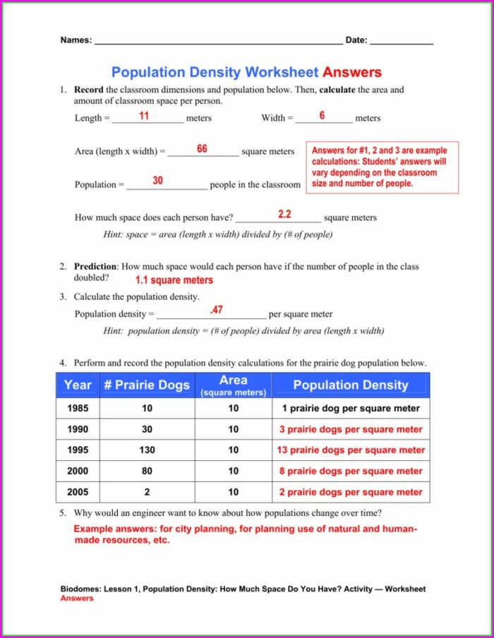 How To Calculate Population Density Worksheet Answers