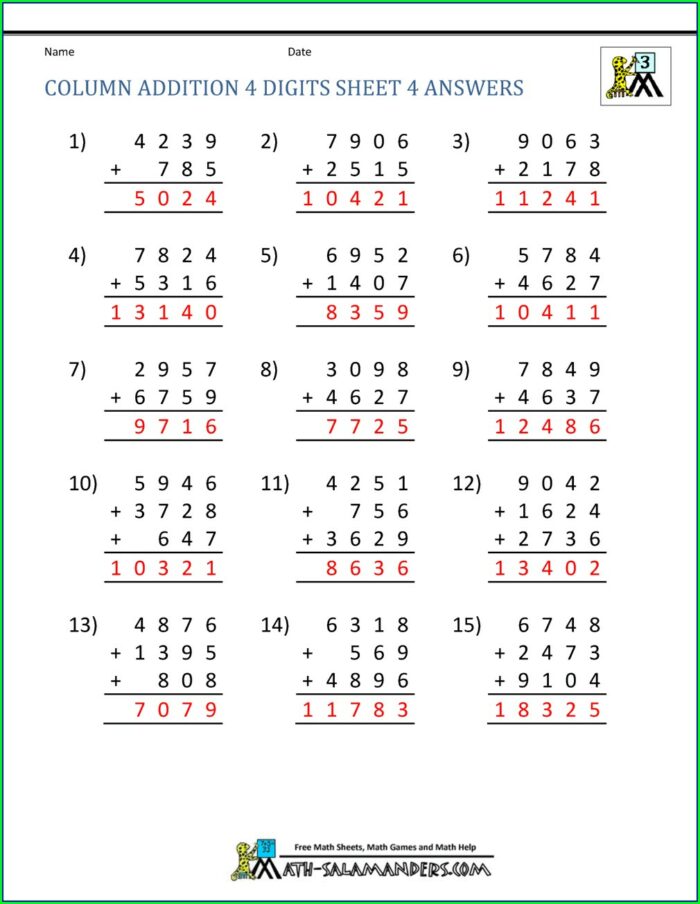 Math Addition Worksheets Generator