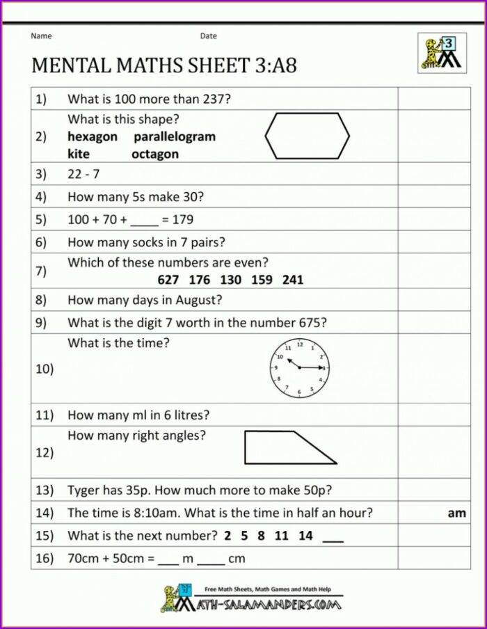 Math Skills For Science Worksheet