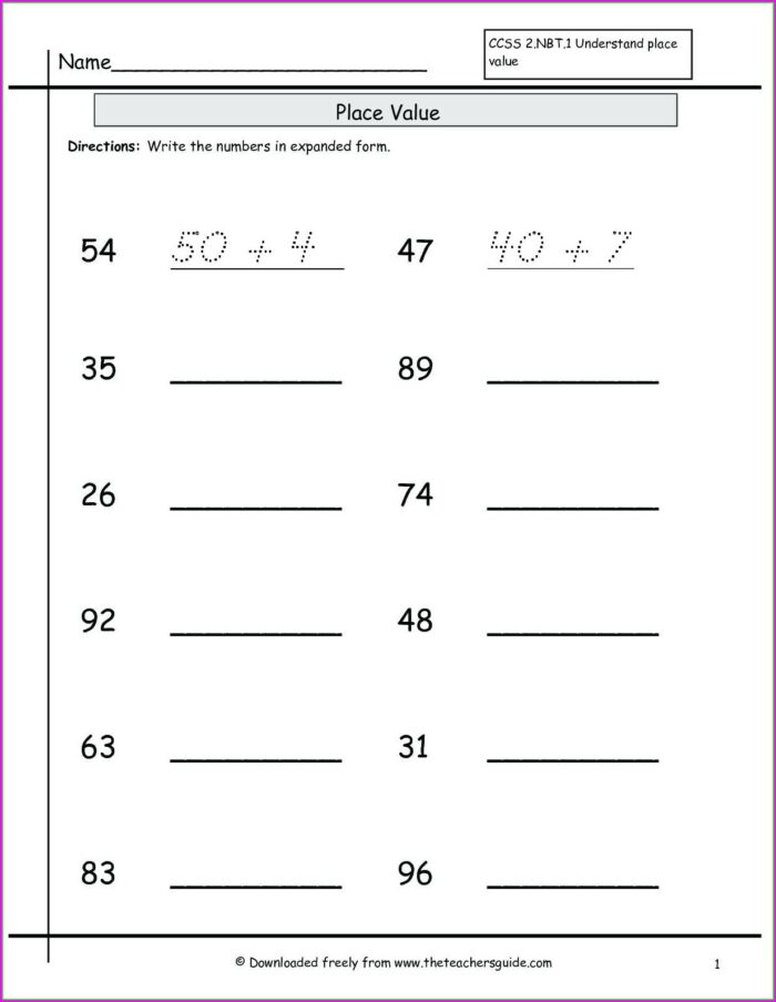 Math Worksheets Writing Numbers In Expanded Form