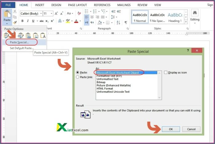 Microsoft Word Linked Worksheet Object