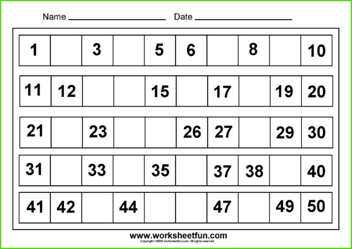 Missing Numbers Up To 20 Worksheet