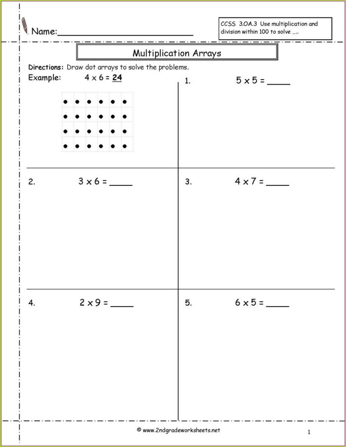 Multiplication Arrays Worksheet Year 2
