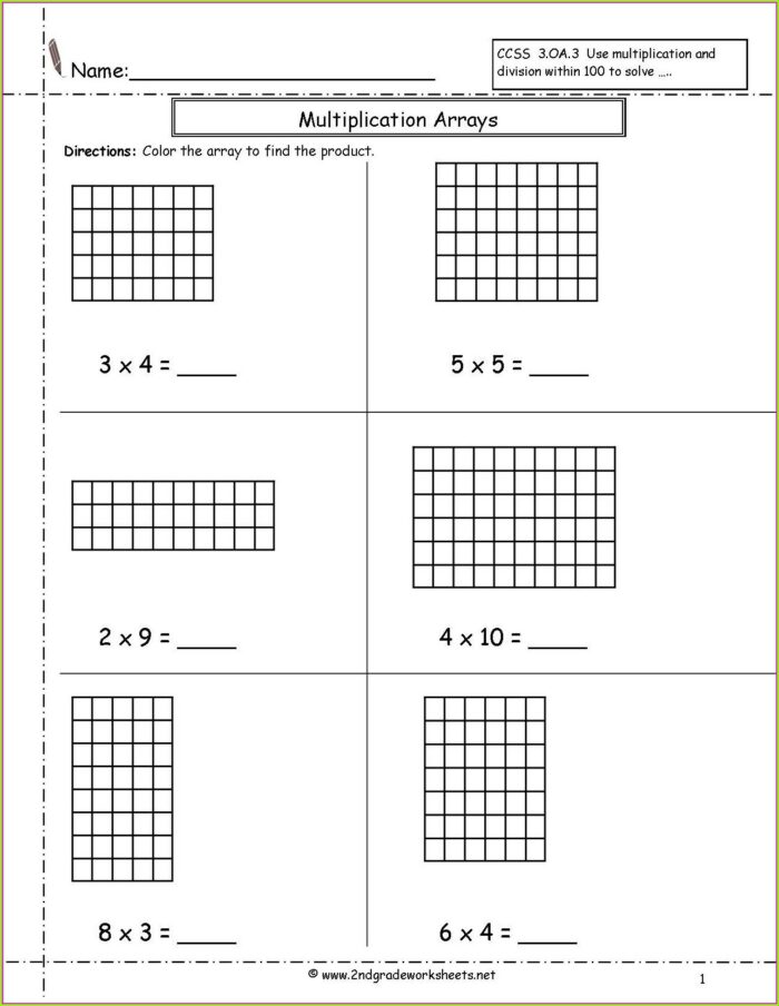 Multiplication Arrays Worksheet Year 3