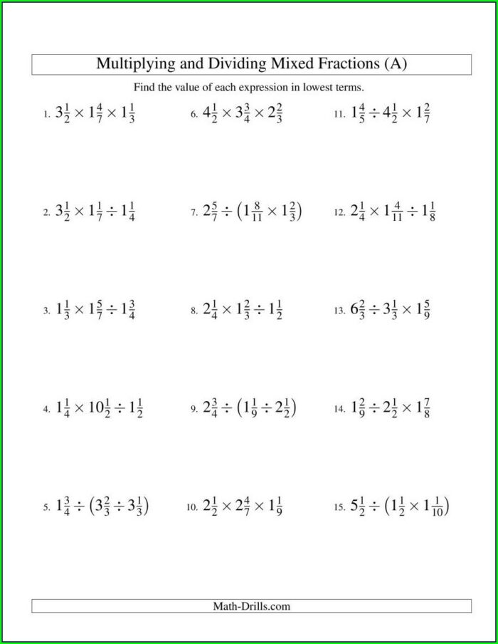 Multiplying And Dividing Mixed Numbers Worksheet Tes