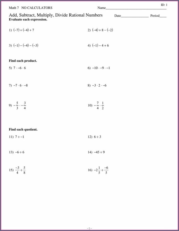 Multiplying And Dividing Rational Numbers Worksheet Answers