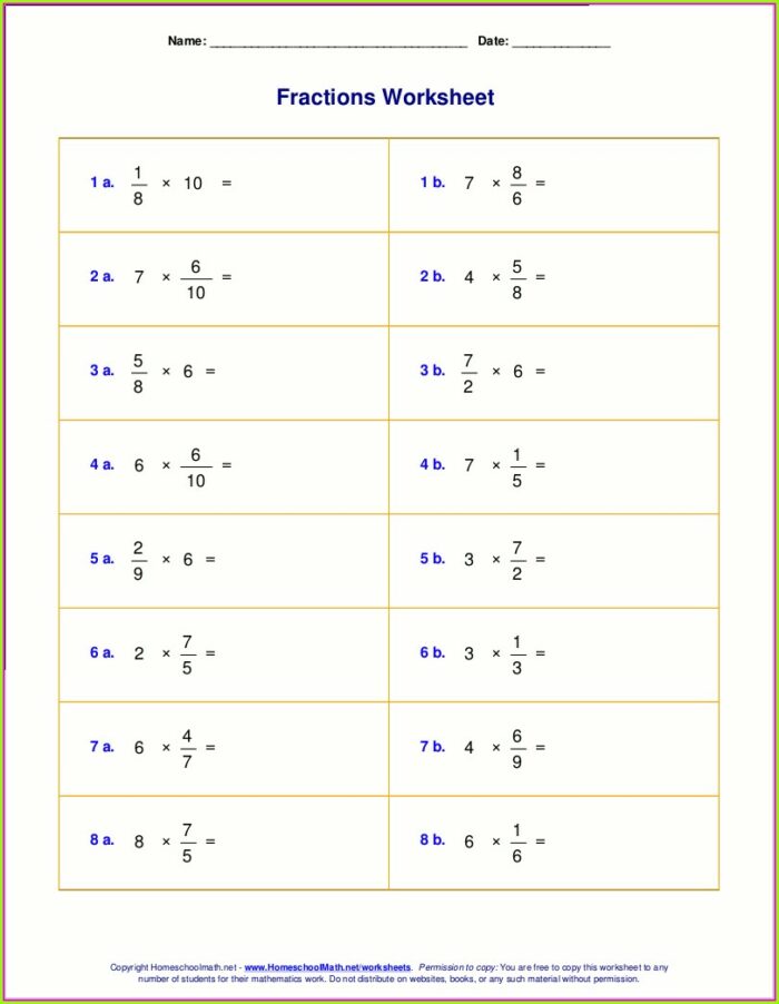 Multiplying Fractions To Whole Numbers Worksheet