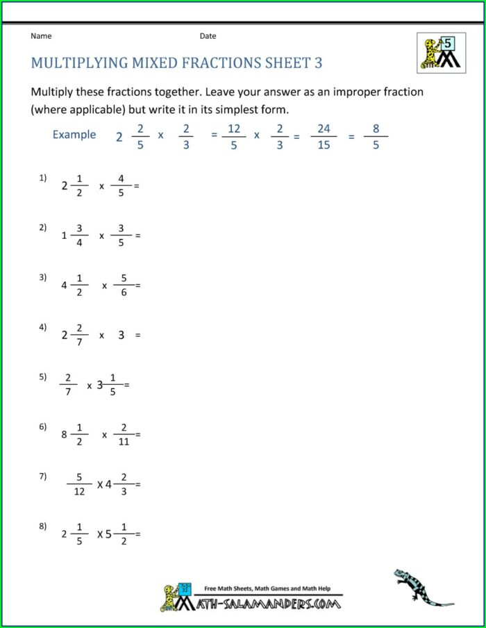 Multiplying Negative Mixed Numbers Worksheet