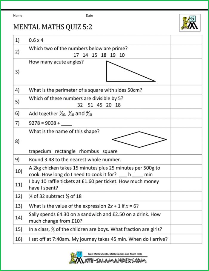 Negative Numbers Worksheet Level 5