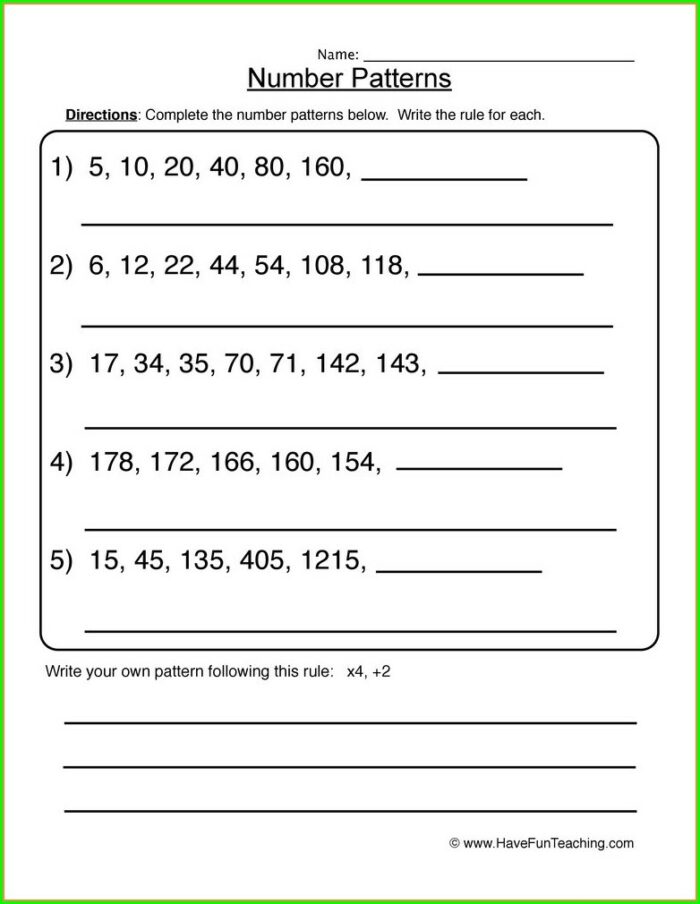 Number Patterns Challenge Worksheet
