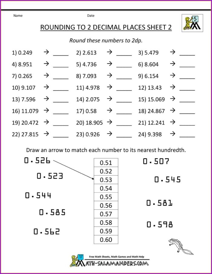 Ordering Numbers With 2 Decimal Places Worksheet