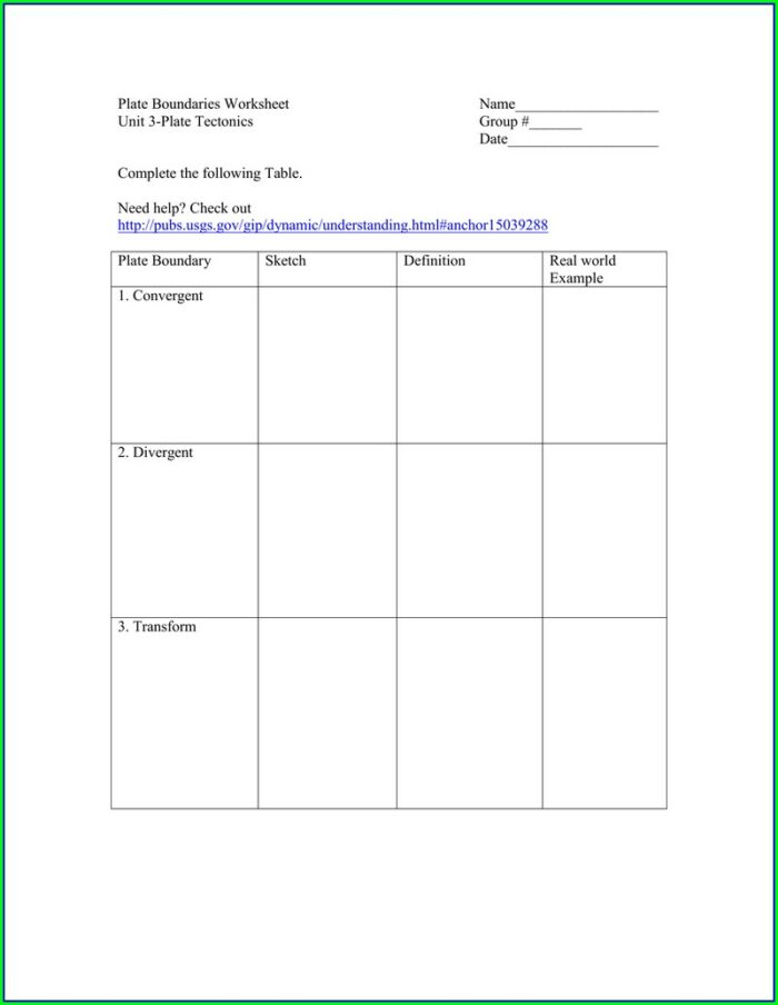 Plate Tectonic Boundaries Worksheet Answer Key