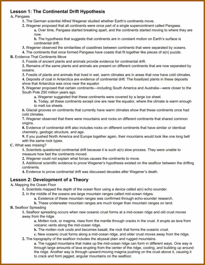 Plate Tectonics Connecting Concepts Worksheet