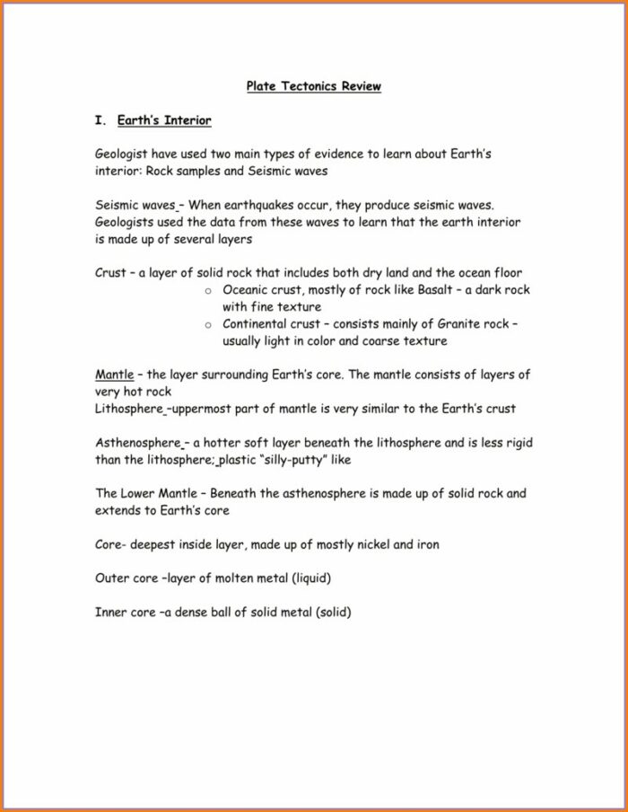 Plate Tectonics Review Worksheet Answers Key