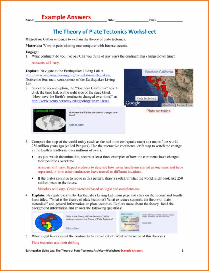 Plate Tectonics Worksheet Answers Key