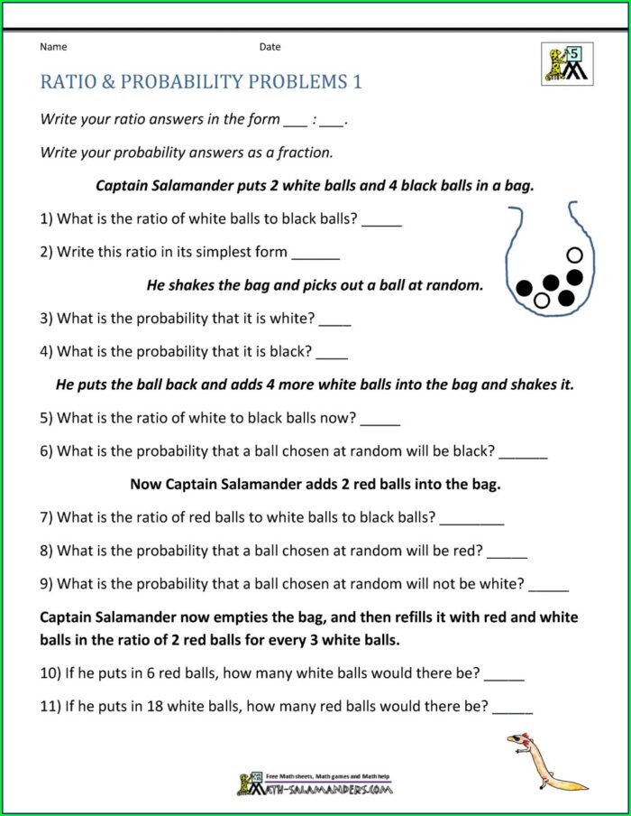 Probability Word Problems Worksheet With Answers