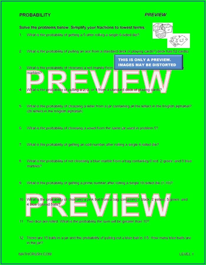 Probability Word Problems Worksheet With Answers Pdf