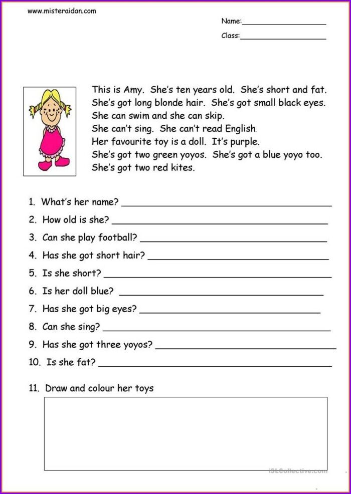 Reading Comprehension Worksheet And Questions