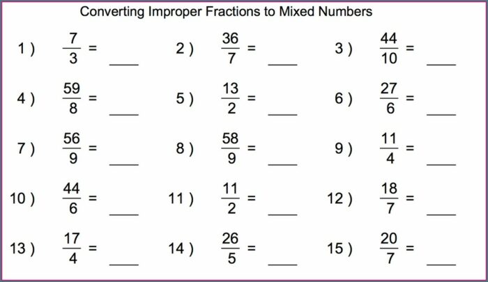 Renaming Fractions And Mixed Numbers Worksheet