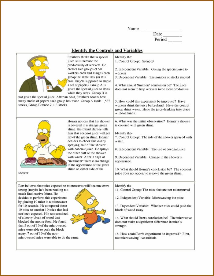 Scientific Method Identifying Variables Worksheet Answers