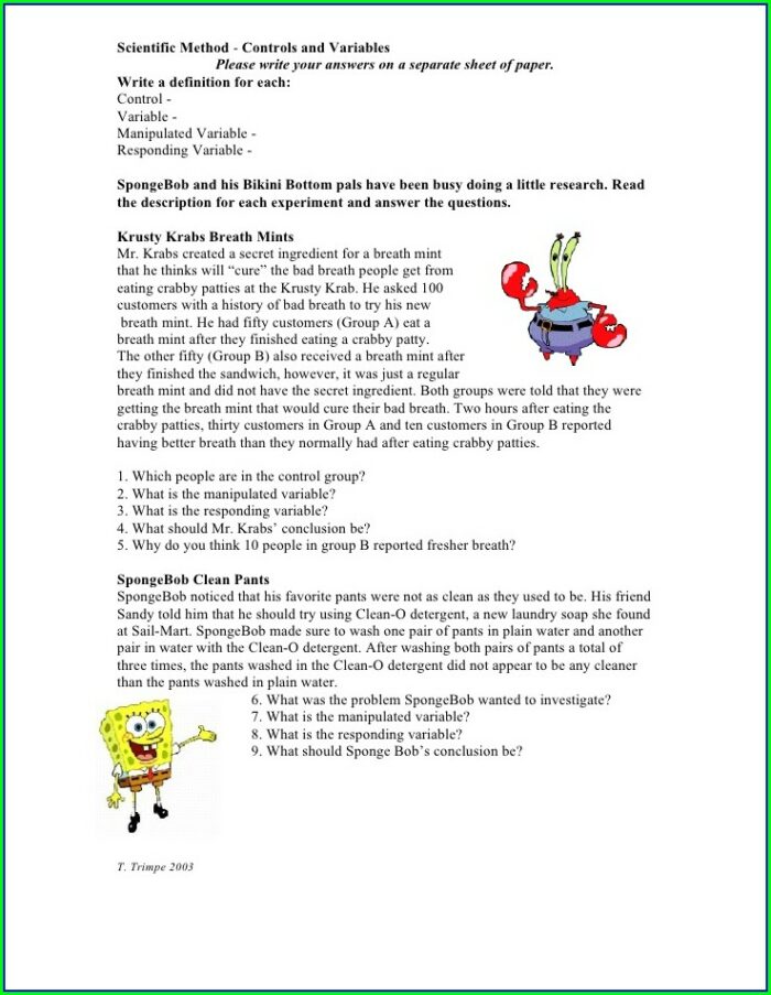 Scientific Method Manipulated And Responding Variables Worksheet Answer Key