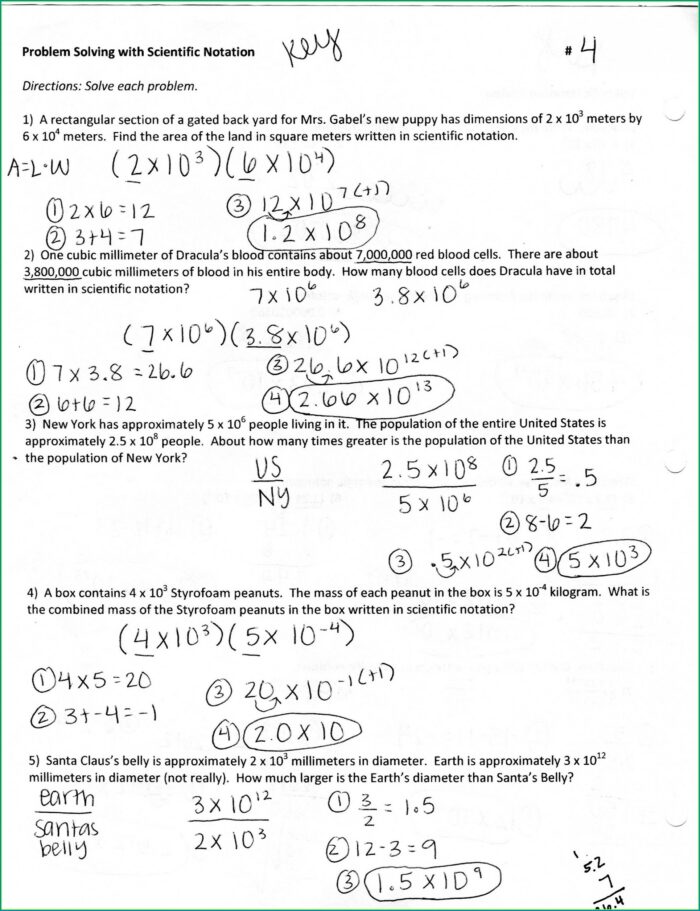 Scientific Notation Word Problems Matching Worksheet Answers