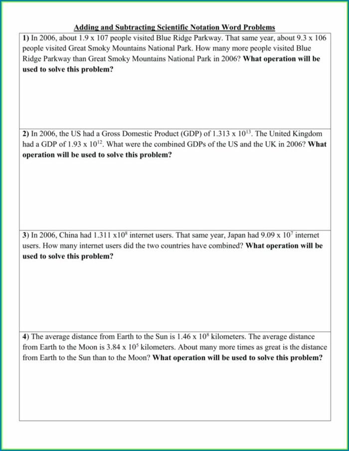 Scientific Notation Word Problems Worksheet With Answers
