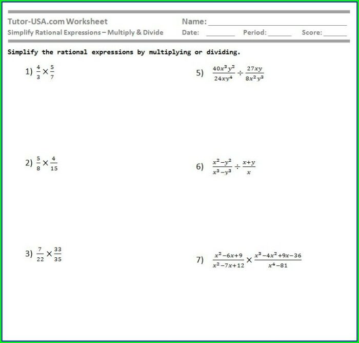 Simplifying Algebraic Fractions Worksheet With Answers