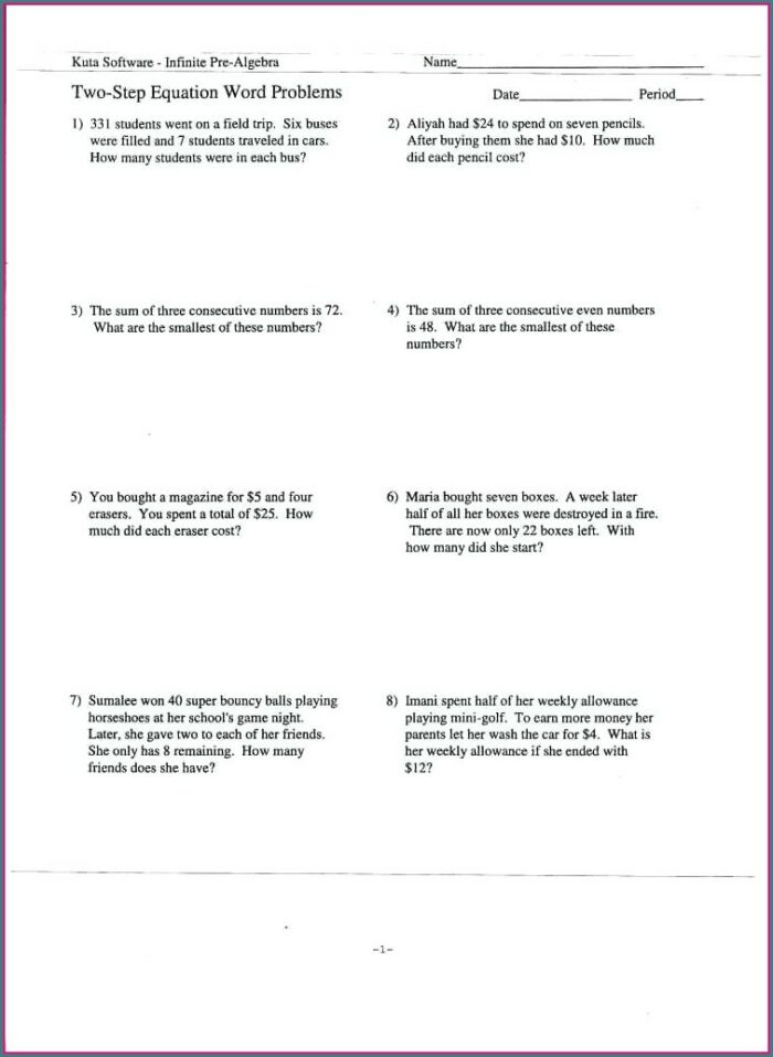 Simultaneous Equations Word Problems Worksheet With Answers