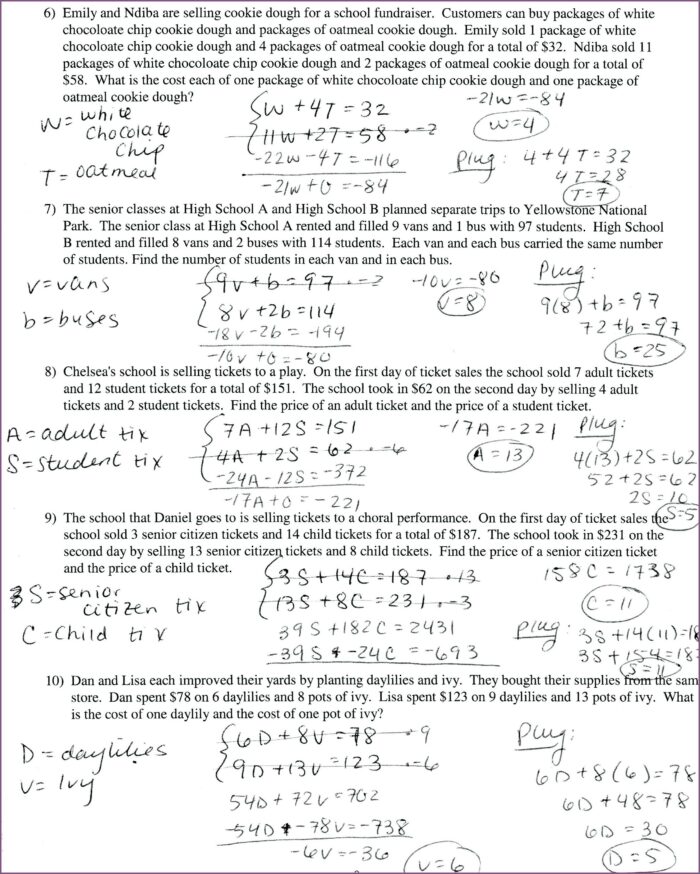 Simultaneous Equations Word Problems Worksheet With Answers Pdf