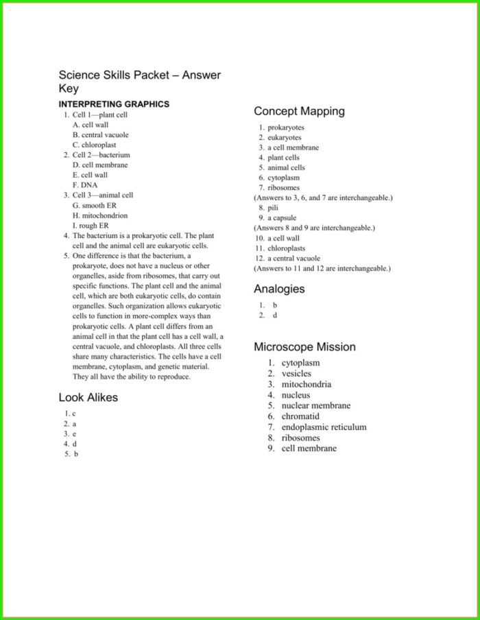Skills Worksheet Science Skills Interpreting Diagrams Answer Key