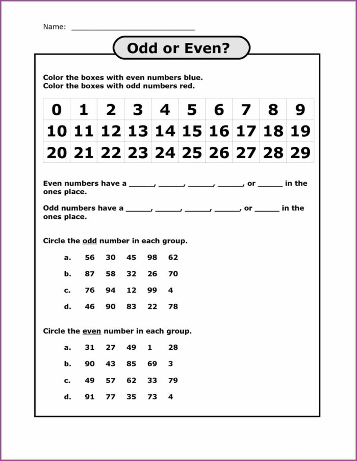 Sorting Odd And Even Numbers Worksheet Ks1