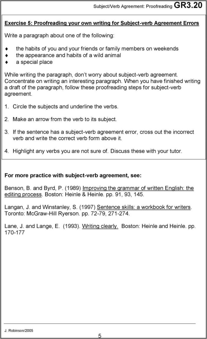 Subject Verb Agreement Paragraph Exercises With Answers Pdf