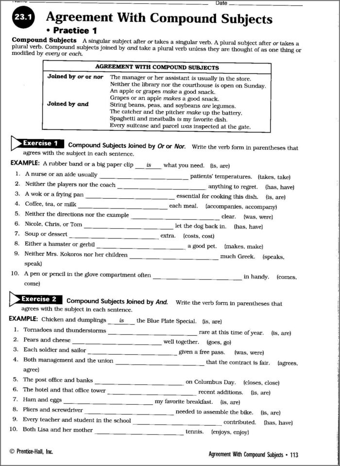 Subject Verb Agreement Rules Quiz With Answers