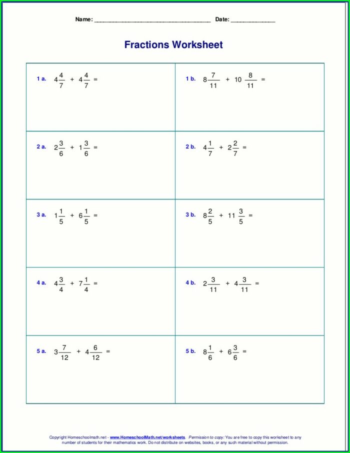Subtracting Mixed Numbers With Unlike Denominators Worksheet With Answers