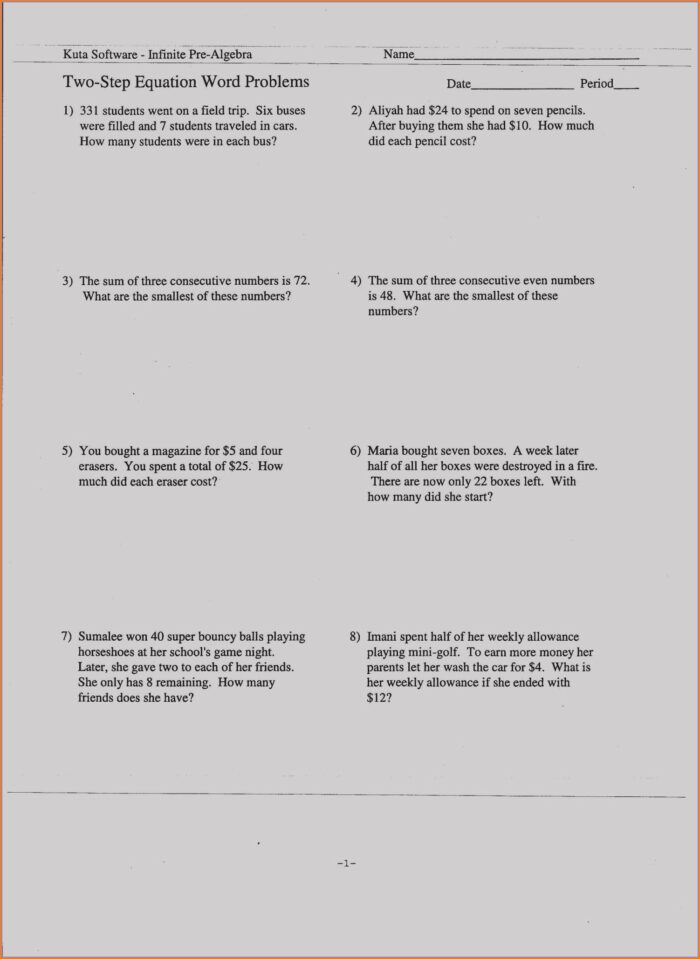 Systems Of Linear Equations Word Problems Worksheet