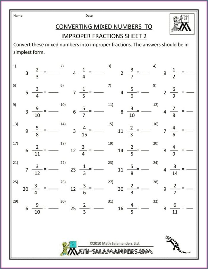 What Is A Mixed Number Worksheet