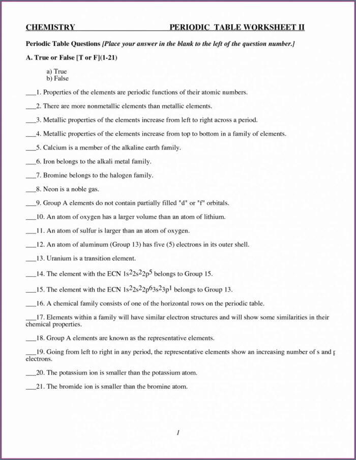 What Is The Periodic Table Worksheet Answers