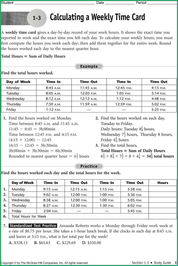 Working With Time Cards Worksheet Answers