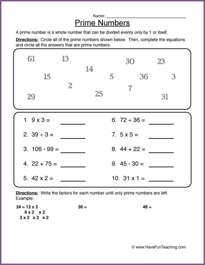 Worksheet On Prime Numbers And Composite