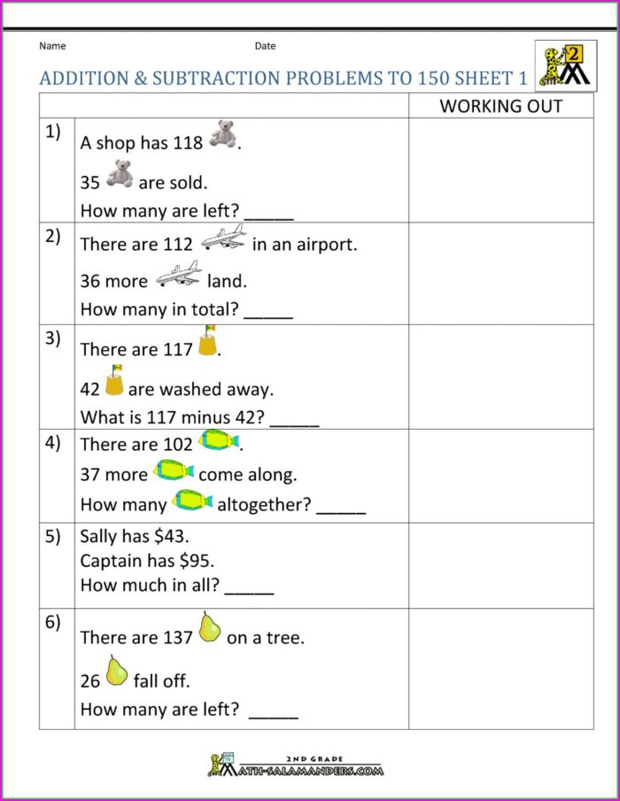 Worksheet On Word Problems On Addition And Subtraction For Grade 1