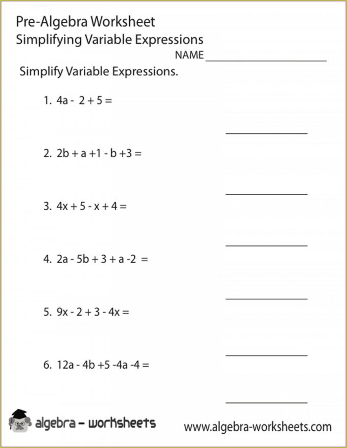 Writing Algebraic Expressions Worksheet Pdf