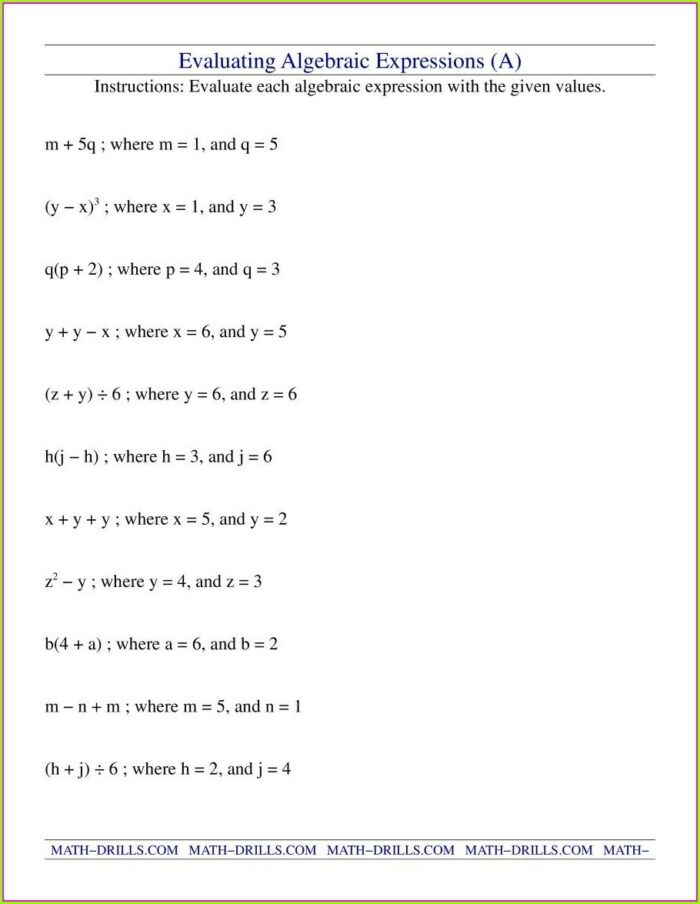 Writing Algebraic Expressions Worksheet Pdf With Answers