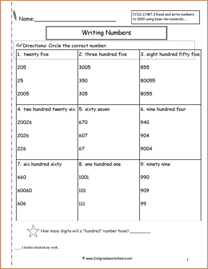 Writing Numbers Hundreds Worksheet