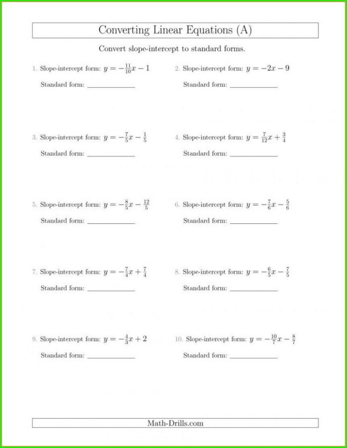 Writing Slope Intercept Form Worksheet Pdf